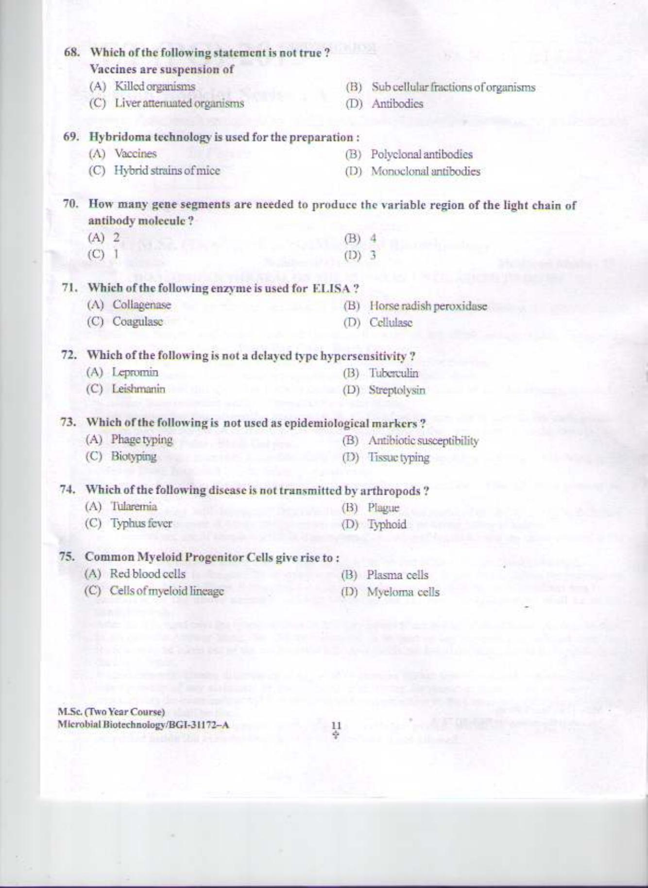 PU CET PG 2015: MSc (2yr)(Microbial Bio. Tec) Question Paper - Page 10