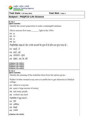 CUET (PG) 2022: PGQP-22 Life Science (2-09-2022) Question Paper