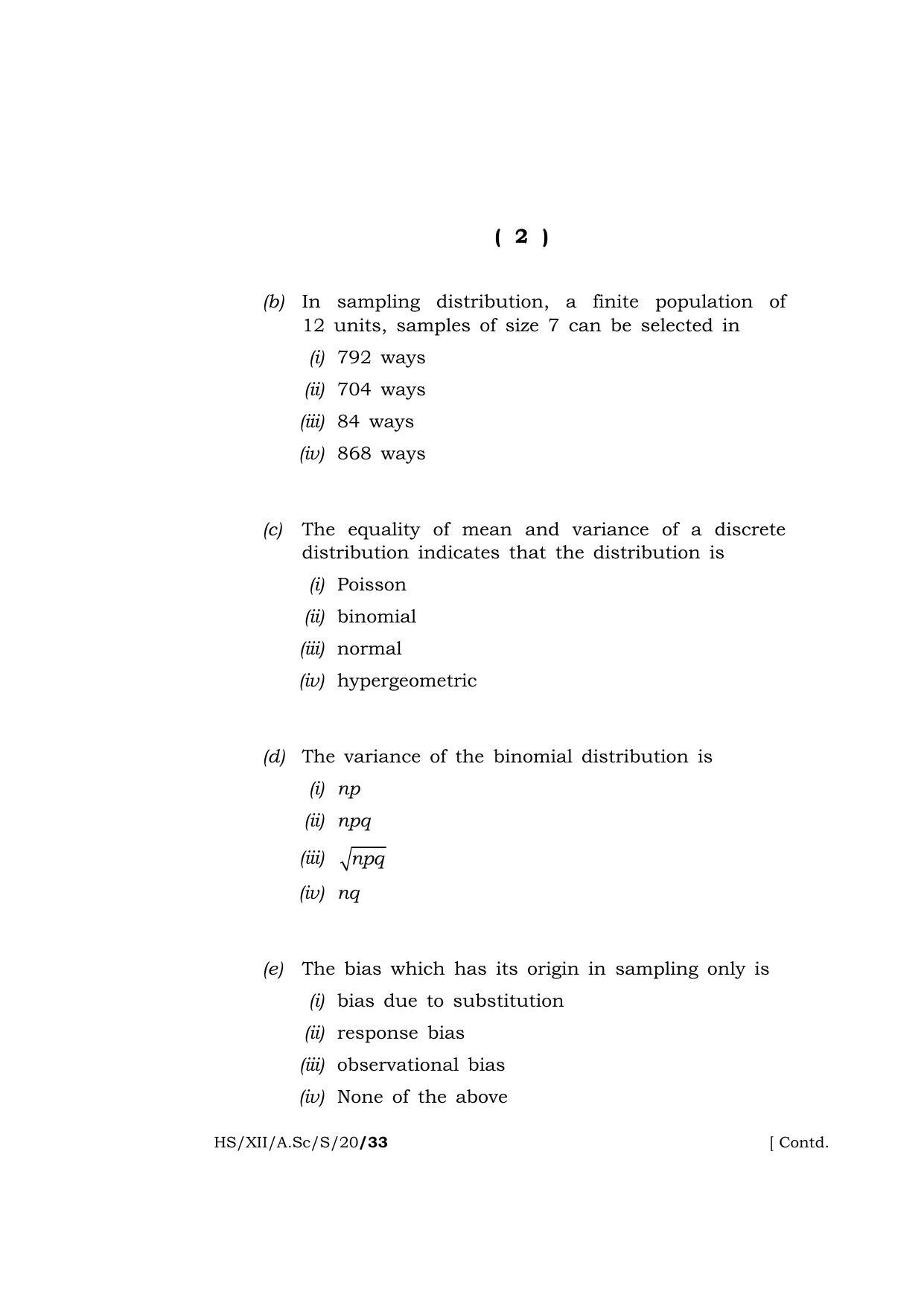 Meghalaya Board (MBOSE) Class 12 STATISTICS 2020 Question Paper - Page 2