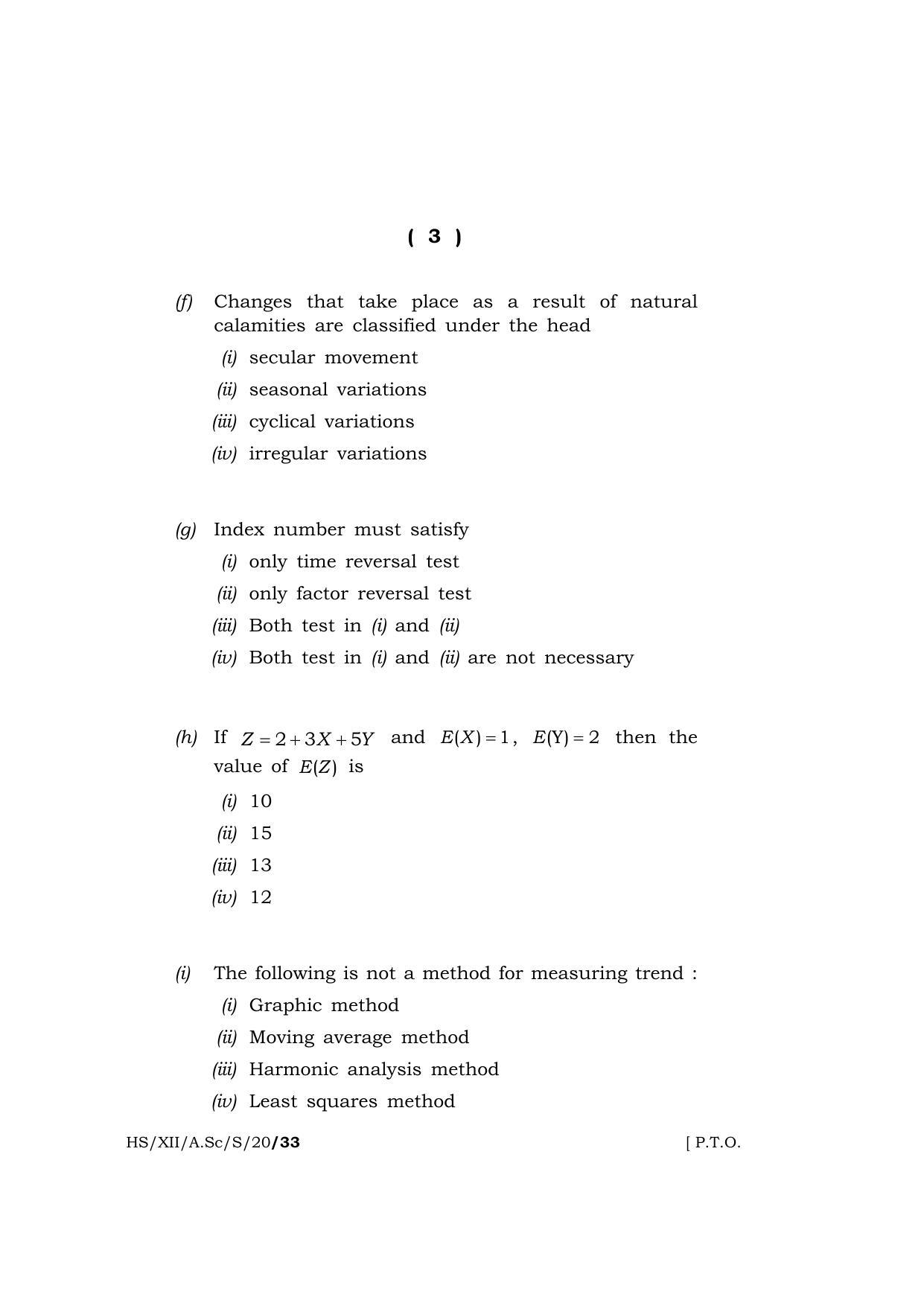 Meghalaya Board (MBOSE) Class 12 STATISTICS 2020 Question Paper - Page 3