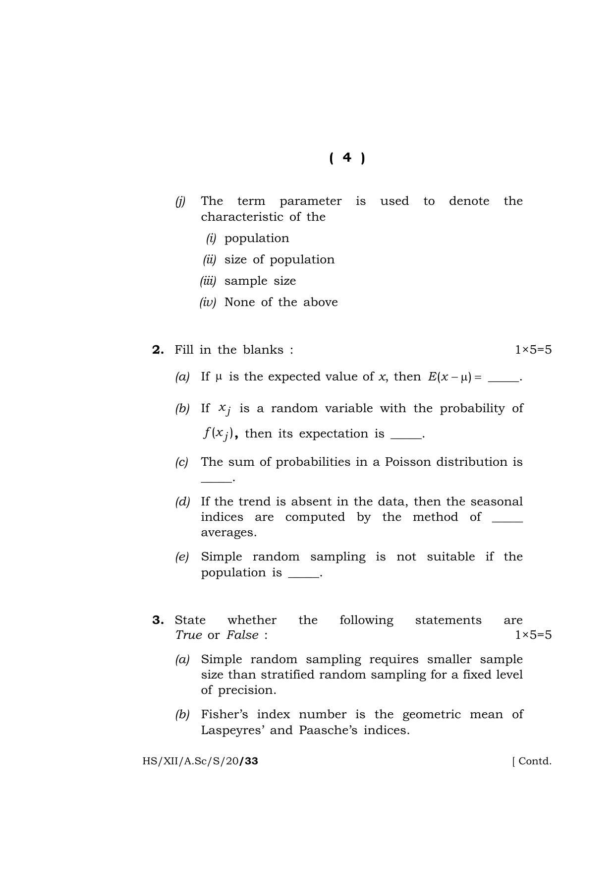 Meghalaya Board (MBOSE) Class 12 STATISTICS 2020 Question Paper - Page 4