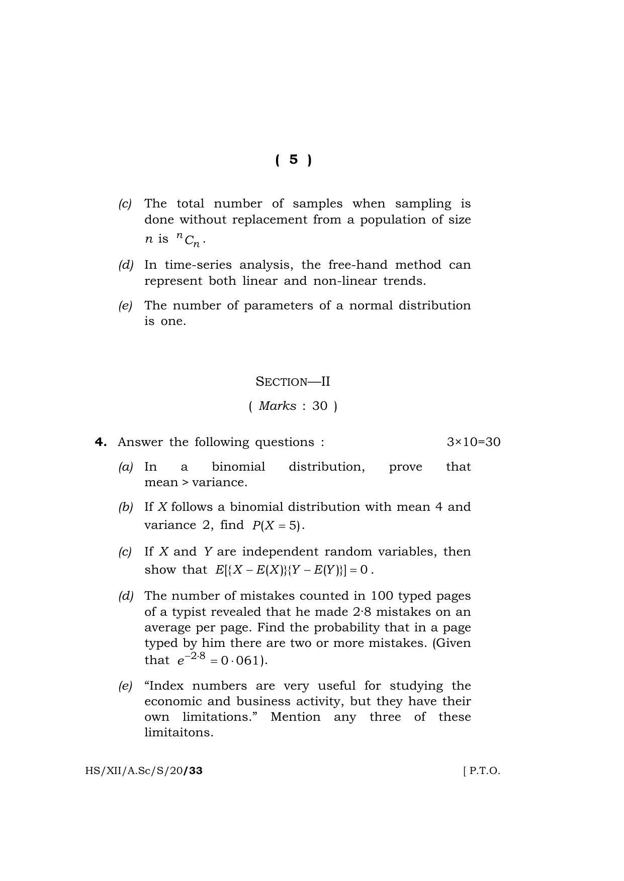 Meghalaya Board (MBOSE) Class 12 STATISTICS 2020 Question Paper - Page 5