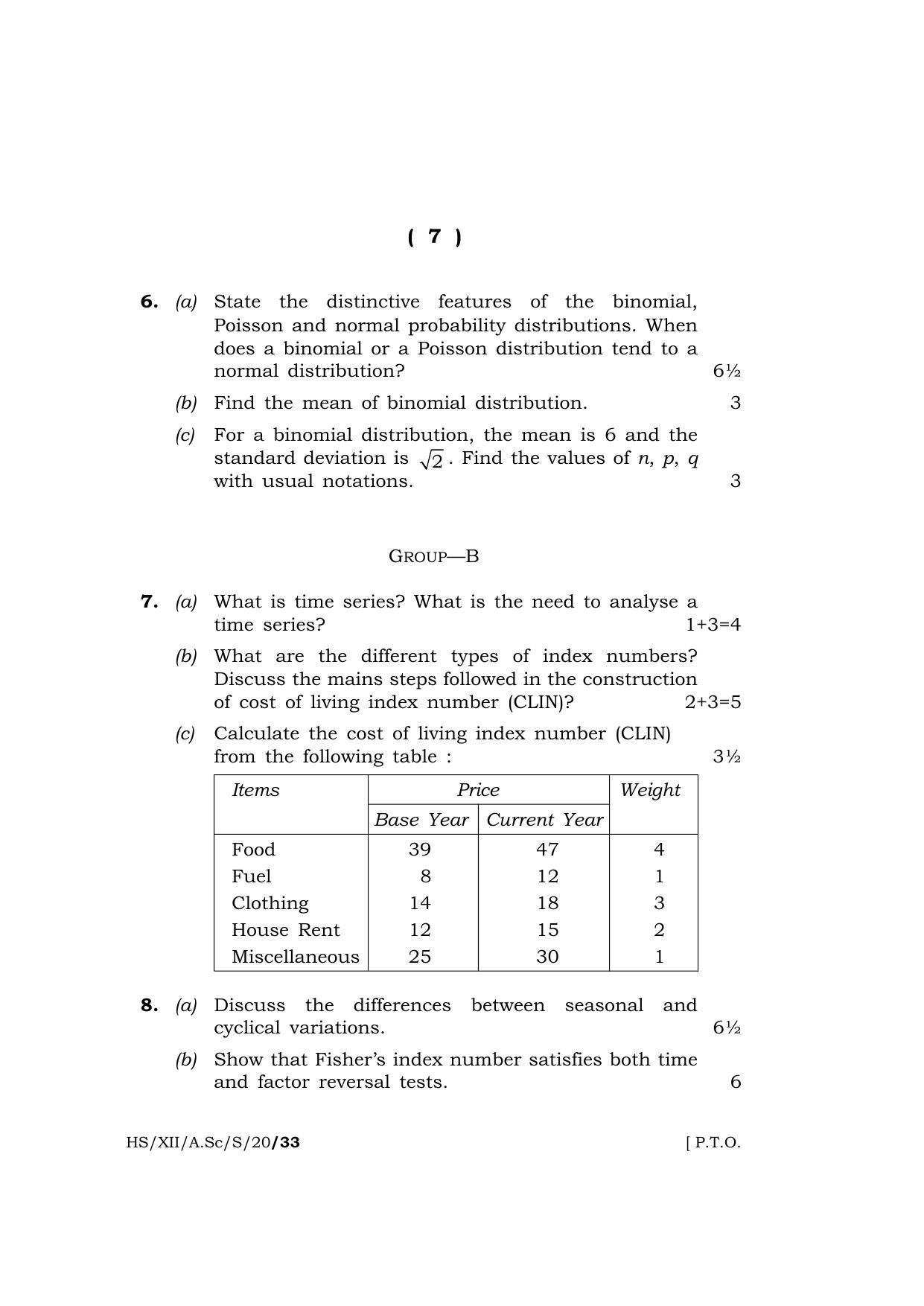 Meghalaya Board (MBOSE) Class 12 STATISTICS 2020 Question Paper - Page 7