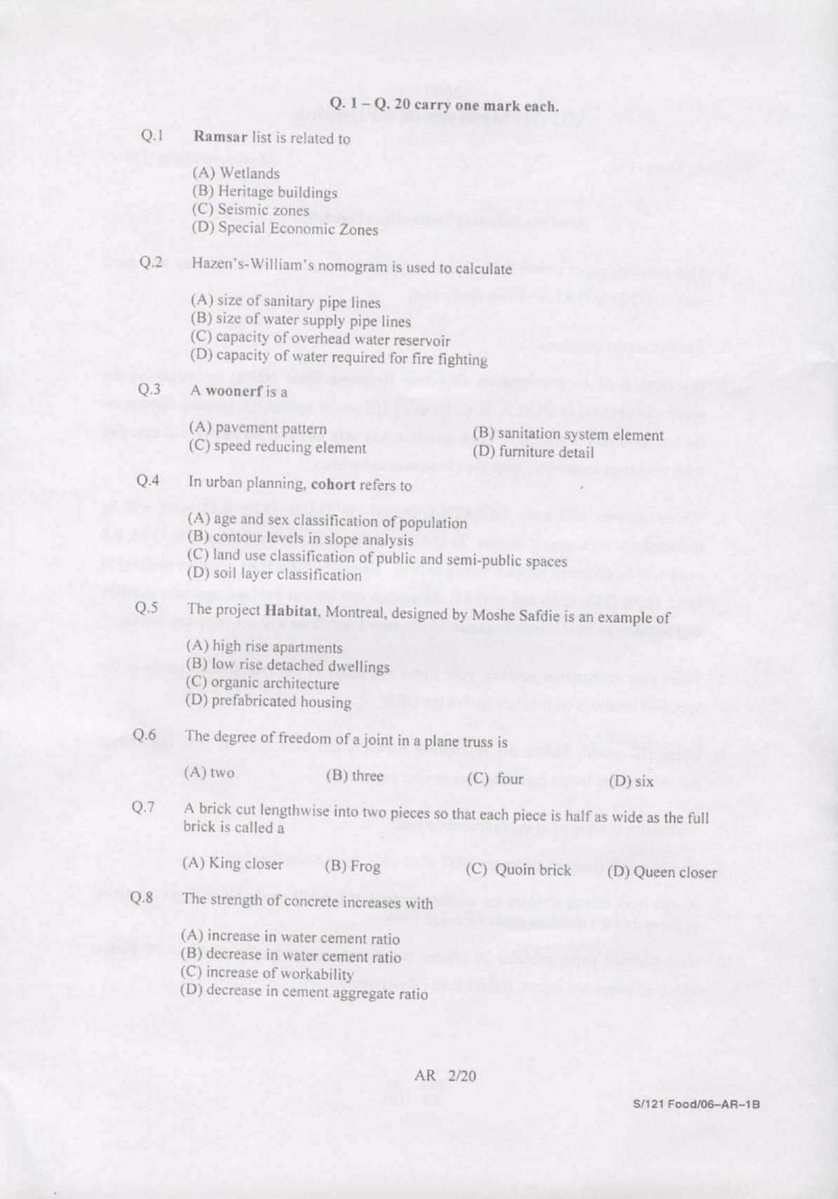 GATE 2007 Architecture and Planning (AR) Question Paper with Answer Key - Page 2