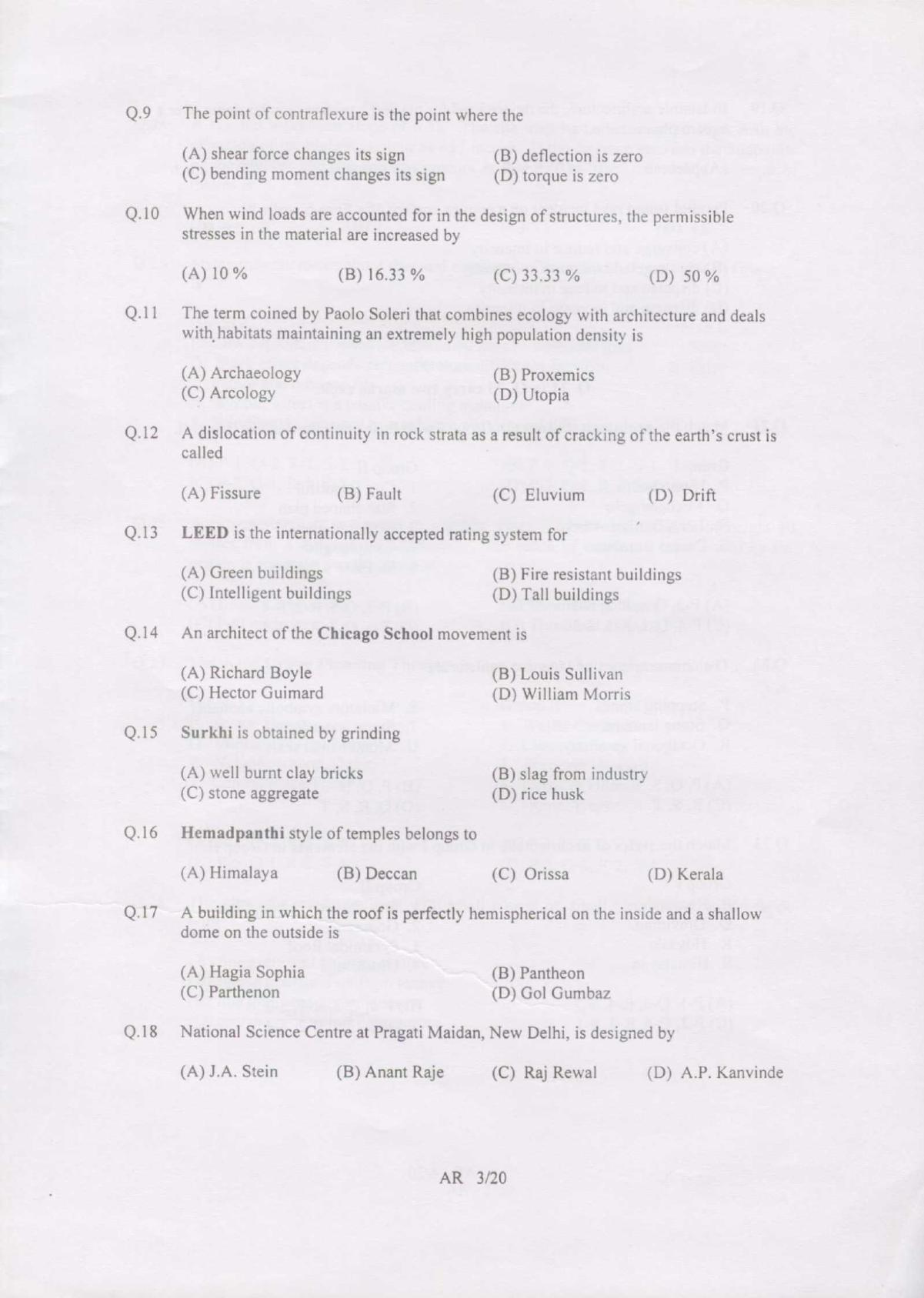 GATE 2007 Architecture and Planning (AR) Question Paper with Answer Key - Page 3