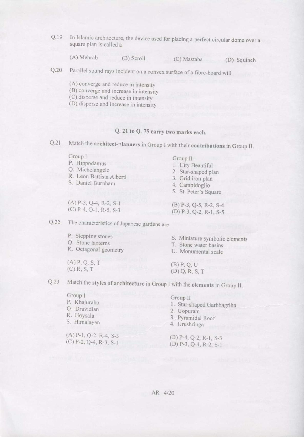 GATE 2007 Architecture and Planning (AR) Question Paper with Answer Key - Page 4