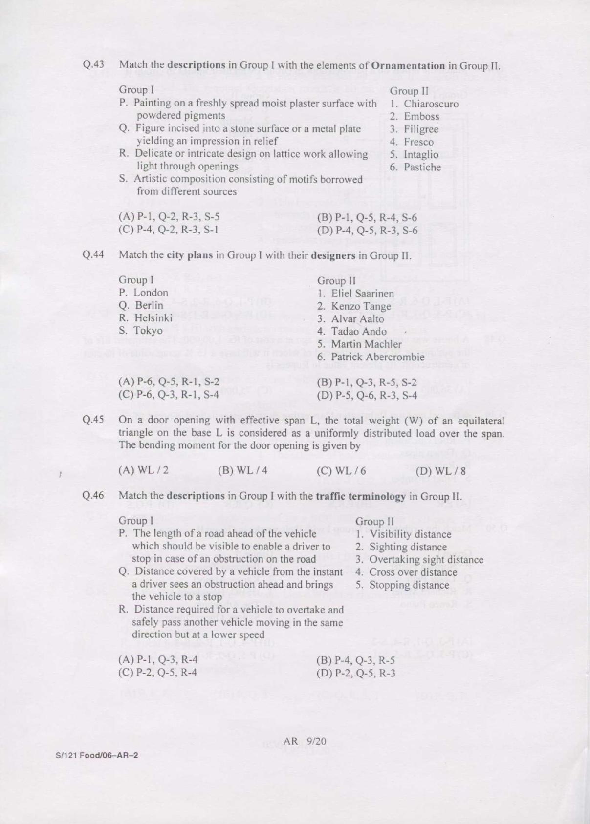 GATE 2007 Architecture and Planning (AR) Question Paper with Answer Key - Page 9