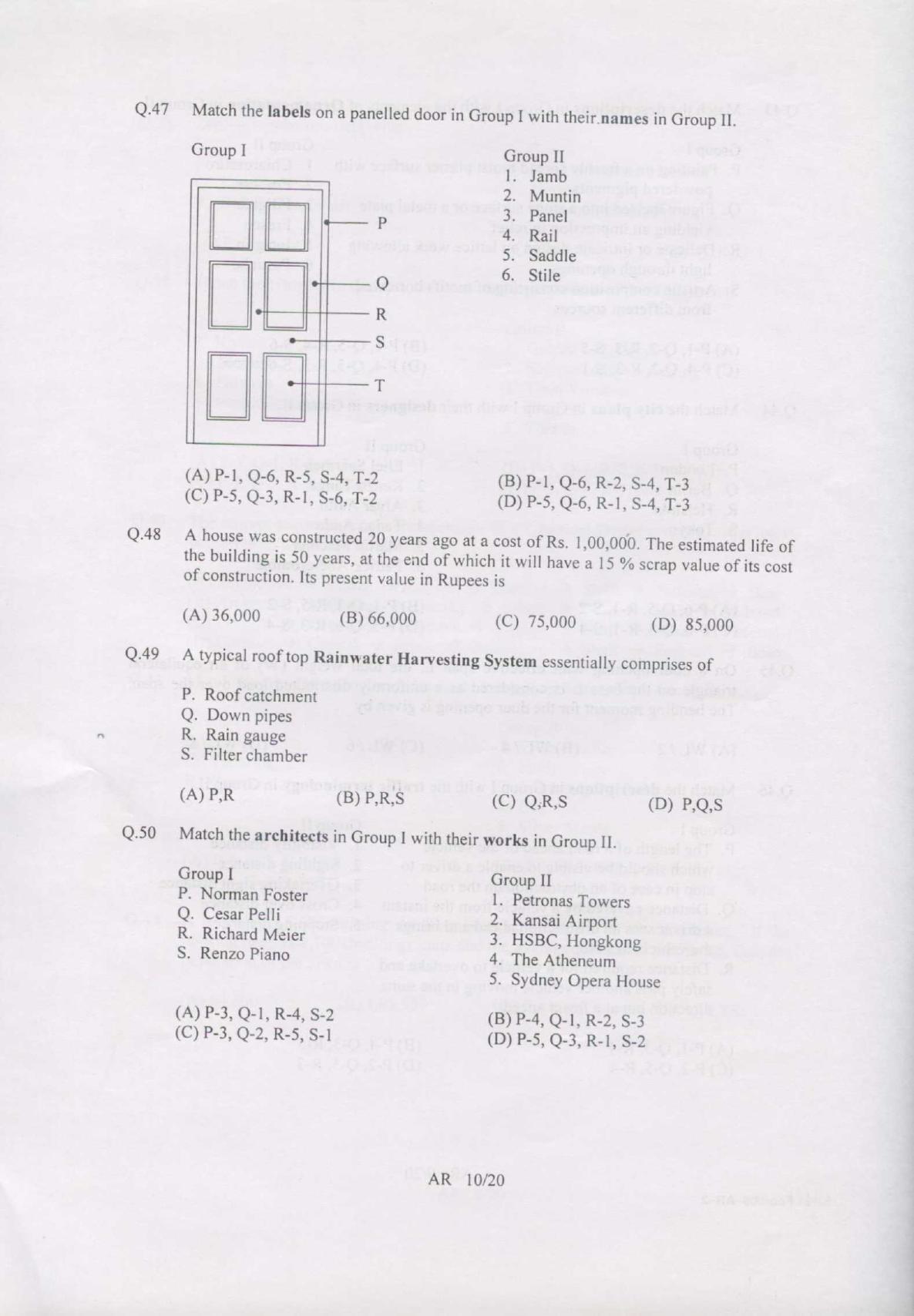 GATE 2007 Architecture and Planning (AR) Question Paper with Answer Key - Page 10