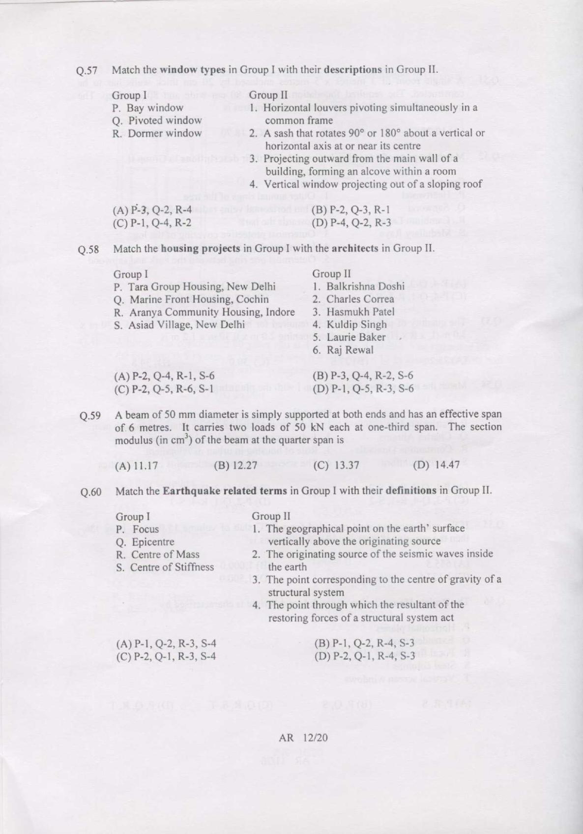 GATE 2007 Architecture and Planning (AR) Question Paper with Answer Key - Page 12