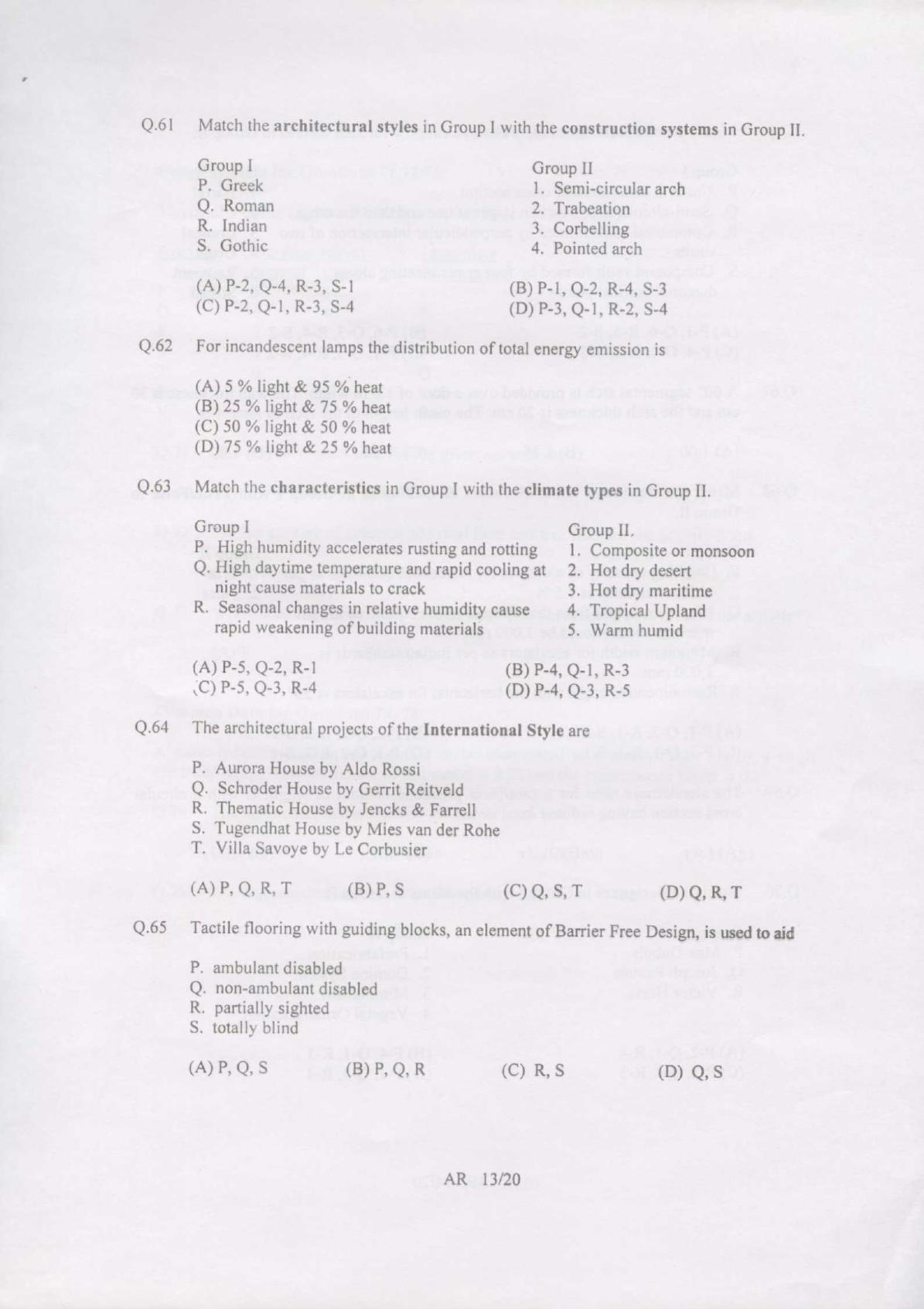 GATE 2007 Architecture and Planning (AR) Question Paper with Answer Key - Page 13