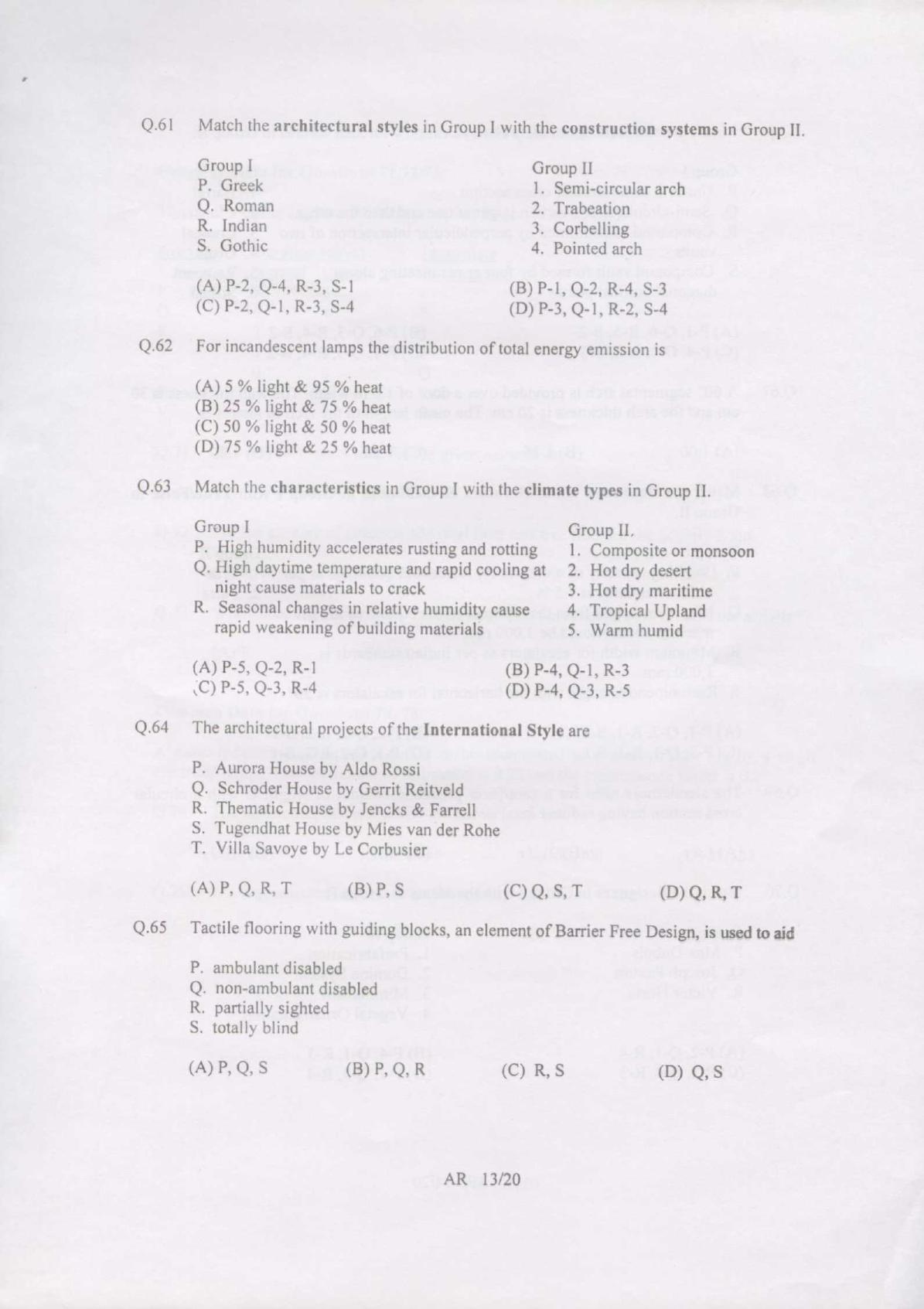 GATE 2007 Architecture and Planning (AR) Question Paper with Answer Key - Page 13