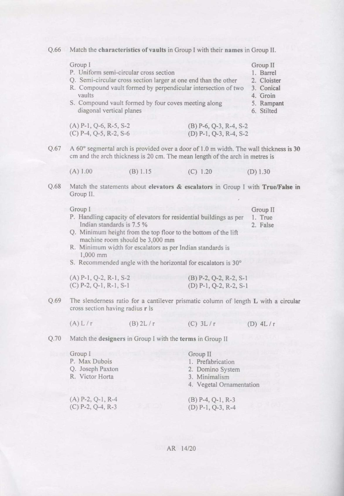 GATE 2007 Architecture and Planning (AR) Question Paper with Answer Key - Page 14