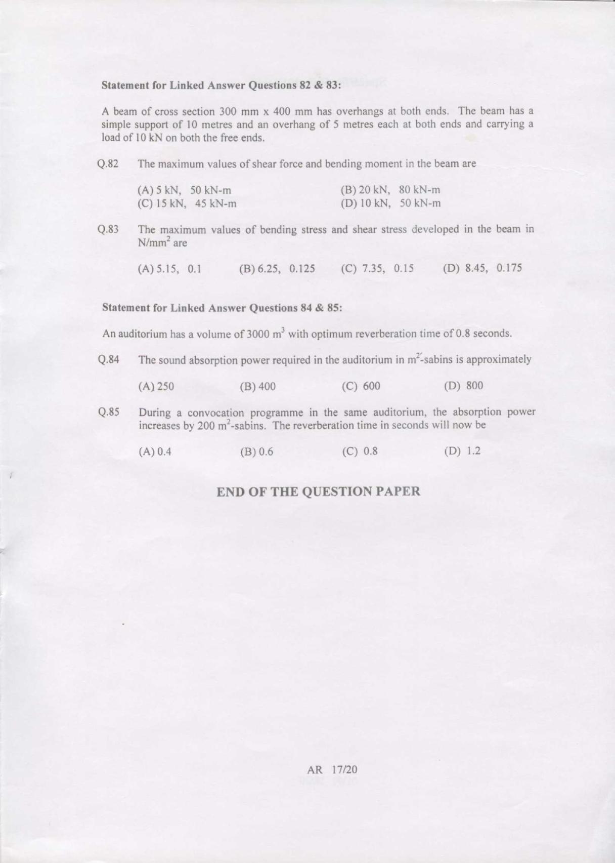 GATE 2007 Architecture and Planning (AR) Question Paper with Answer Key - Page 17