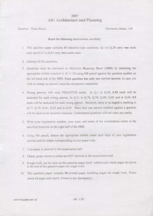 GATE 2007 Architecture and Planning (AR) Question Paper with Answer Key