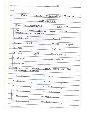 Worksheet for Class 3 Malyalam Assignment 4