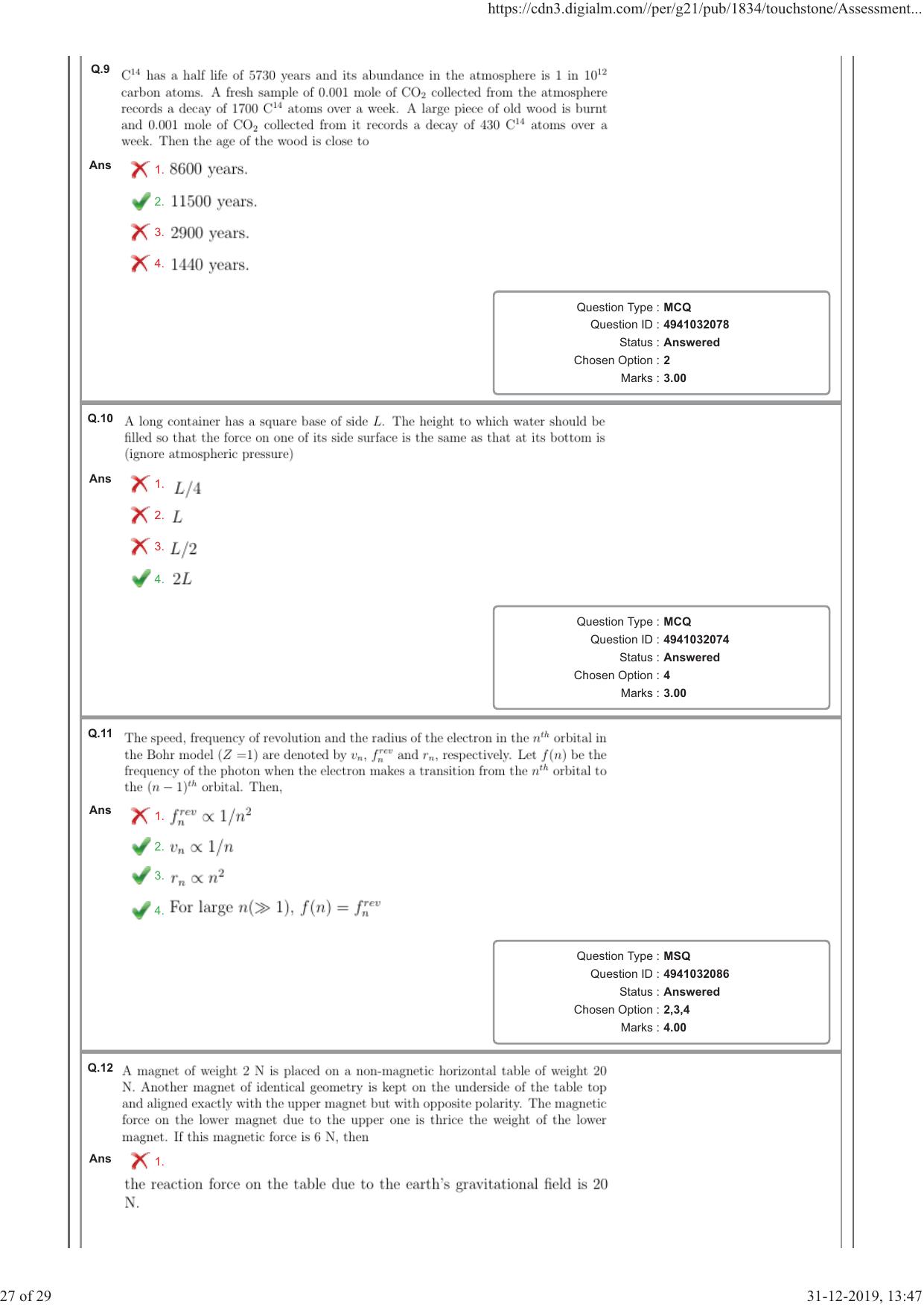 NEST Session I 2019 Question Paper - Page 27