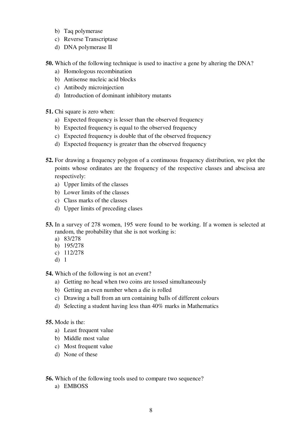 Odisha CPET 2021 BIOINFORMATICS Question Paper - Page 8