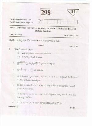 AP Inter 2nd Year Mathematics-II (Bridge Course) (TM) May-2019-General Question Paper