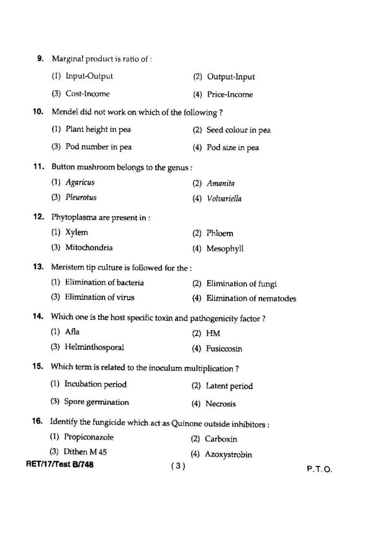 BHU RET(Agriculture) Mycology & Plant Pathology 2017 Question Paper - Page 5