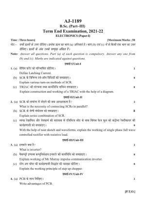 Bilaspur University Question Paper 2021-2022:B. Sc. Part-III (Three)  Electronics Paper 1 