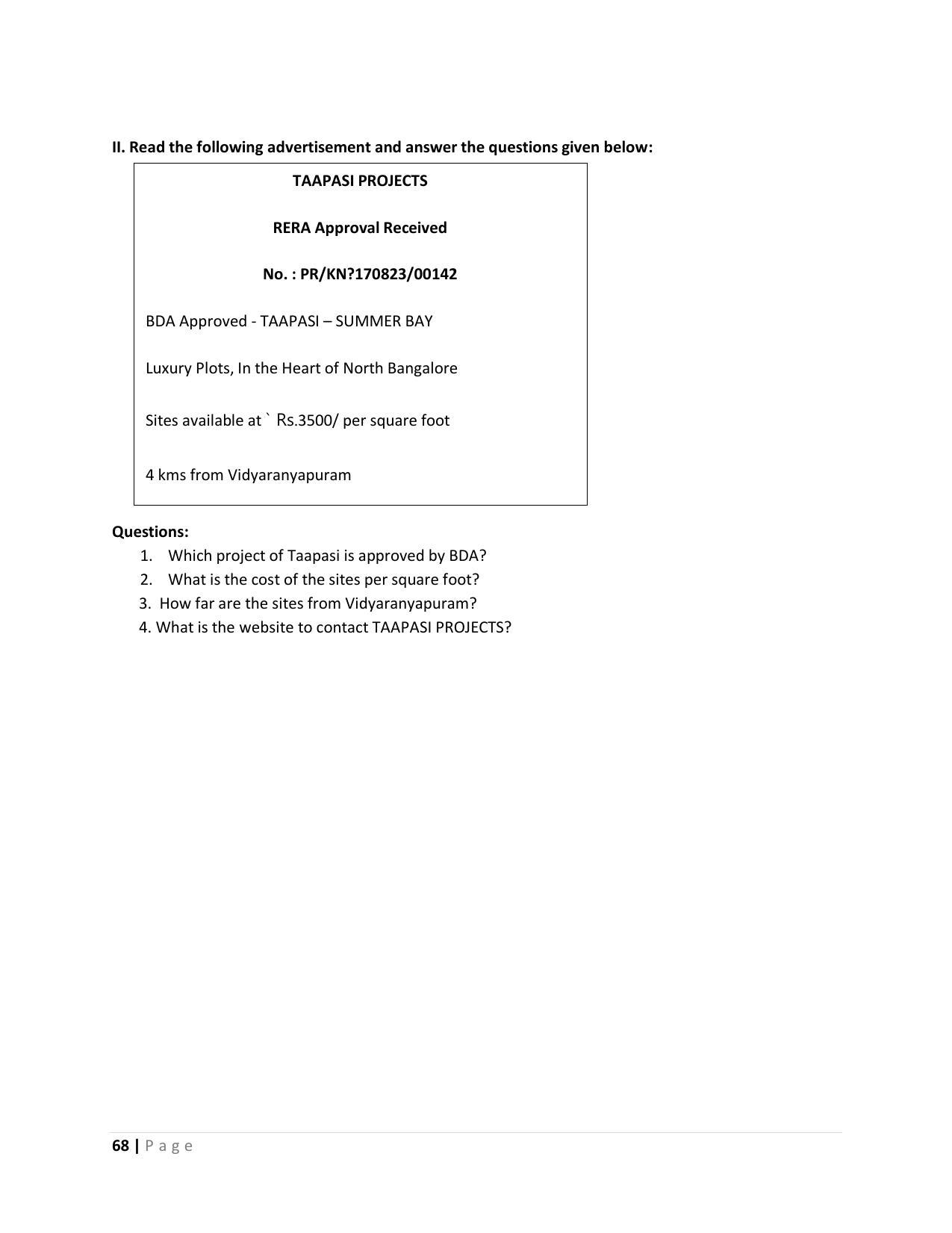 Karnataka 1st PUC Question Bank for English - Page 68