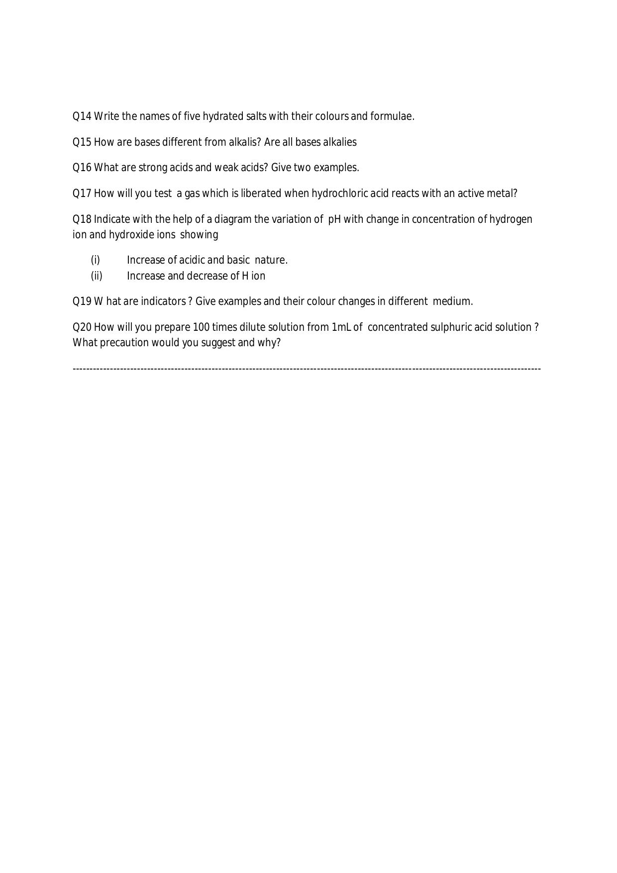 CBSE Worksheets for Class 10 Chemistry Acids, Bases And Salts Assignment 1 - Page 2
