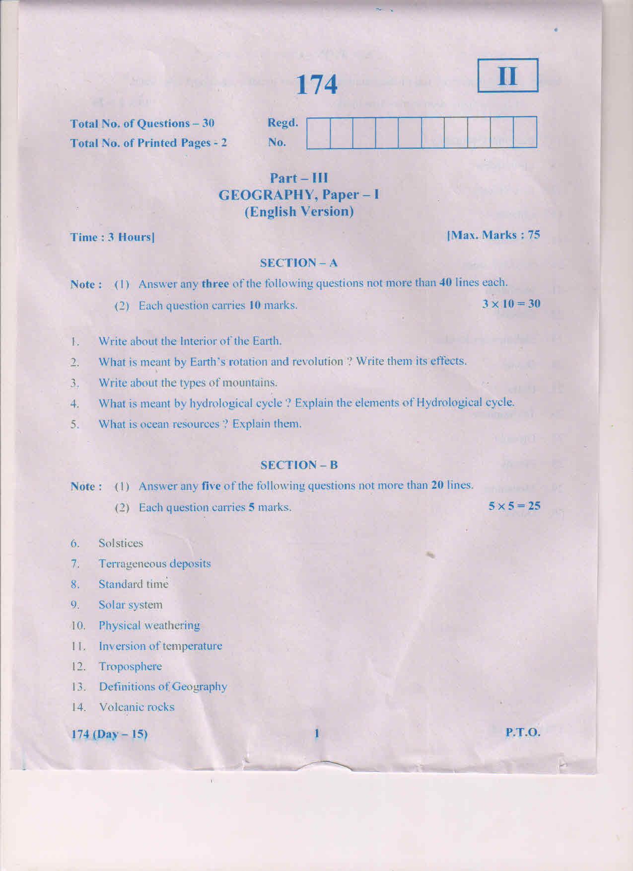 AP Inter 1st Year Geography-I (EM) March-2019-General Question Paper - Page 1