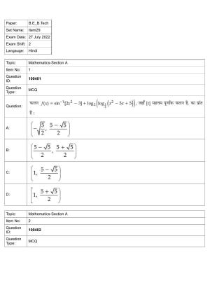JEE Mains 2022: BTech Hindi (Shift 2) 27-07-2022 Question Paper