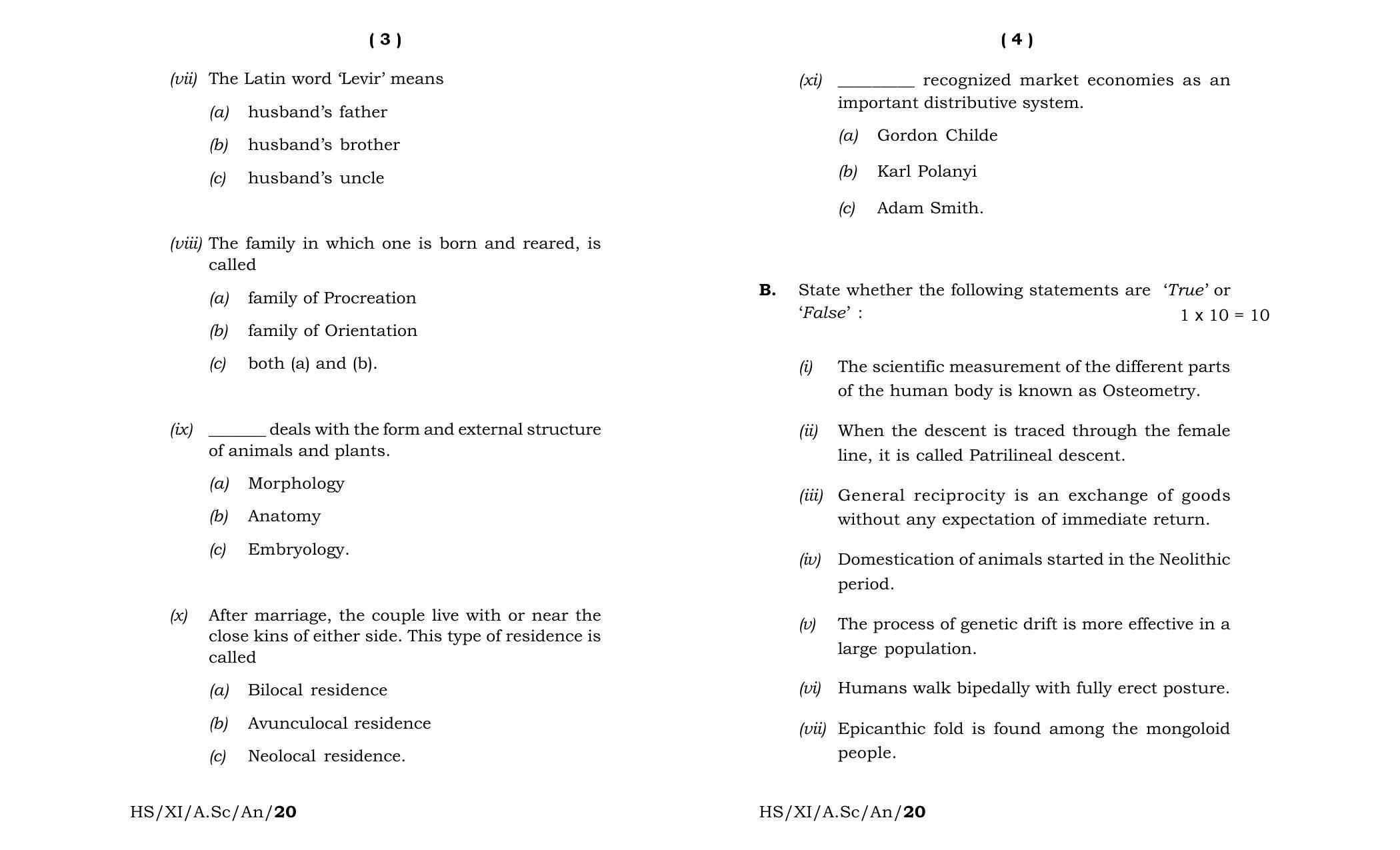 Meghalaya Board (MBOSE) Class 11 Anthropology 2020 Question Paper - Page 2