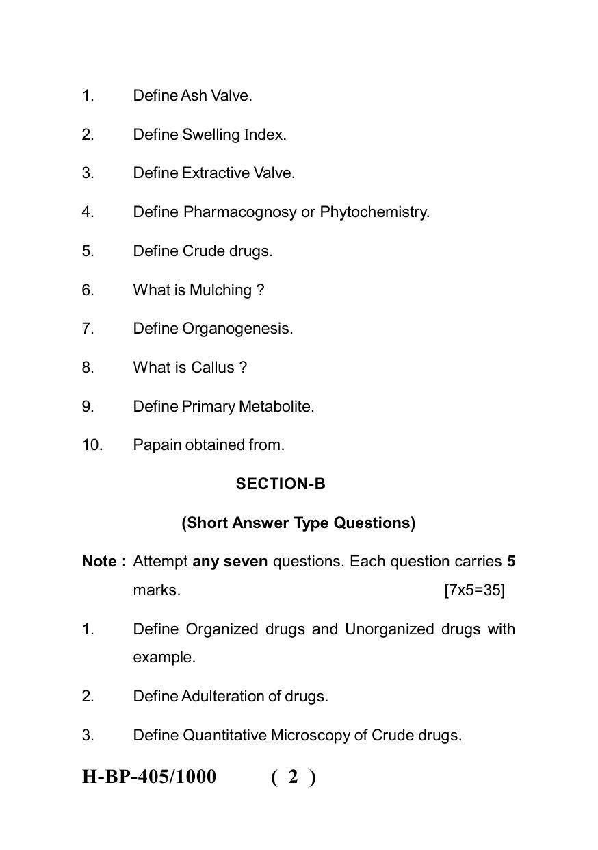 Sarguja University Question Paper - 2022 : Bachelor Of Pharmacy Sem-IV Pharmacognosy-I Paper 1 - Page 2
