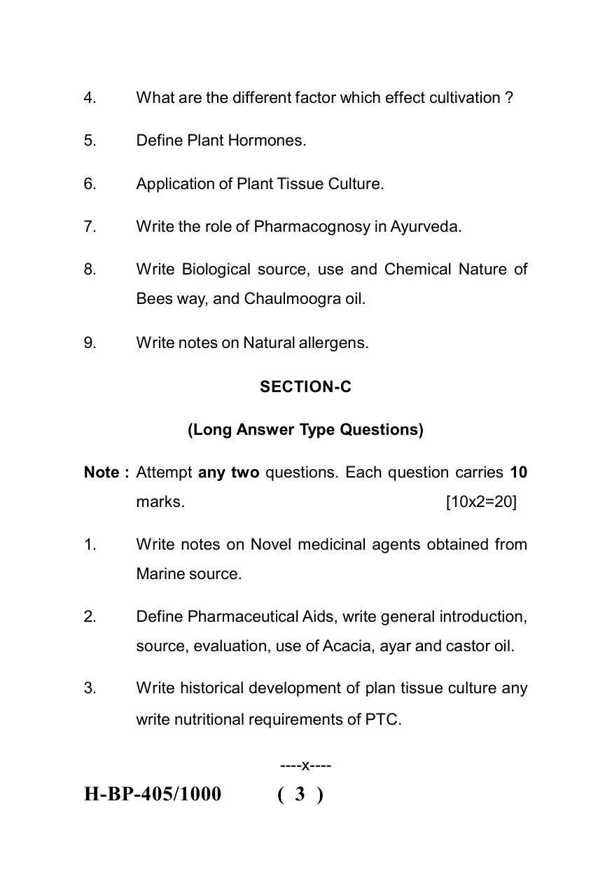 Sarguja University Question Paper - 2022 : Bachelor Of Pharmacy Sem-IV Pharmacognosy-I Paper 1 - Page 3
