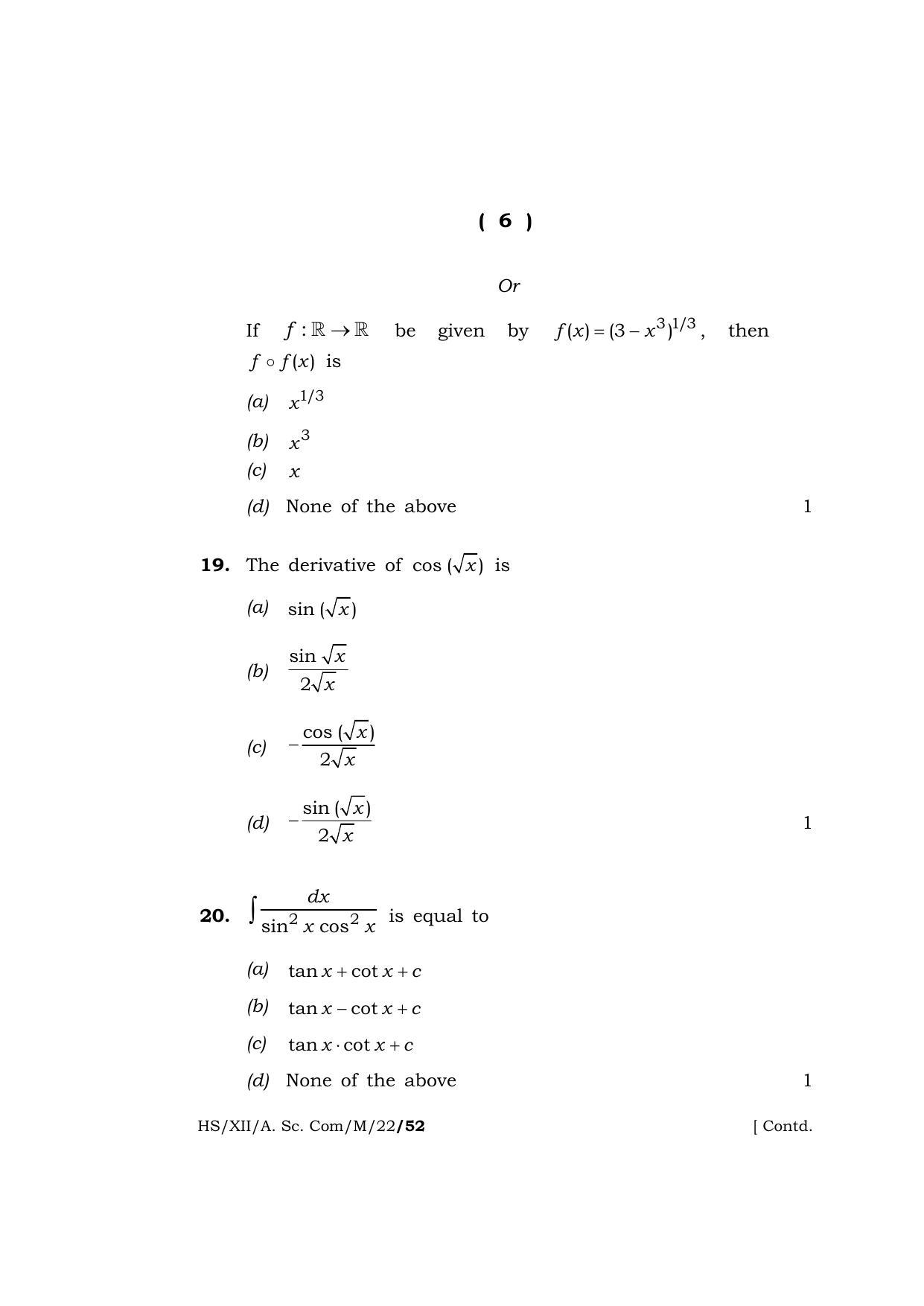 Meghalaya Board (MBOSE) Class 12 MATHEMATICS (HS-XII-A. Sc. Com-M-22) 2022 Question Paper - Page 6