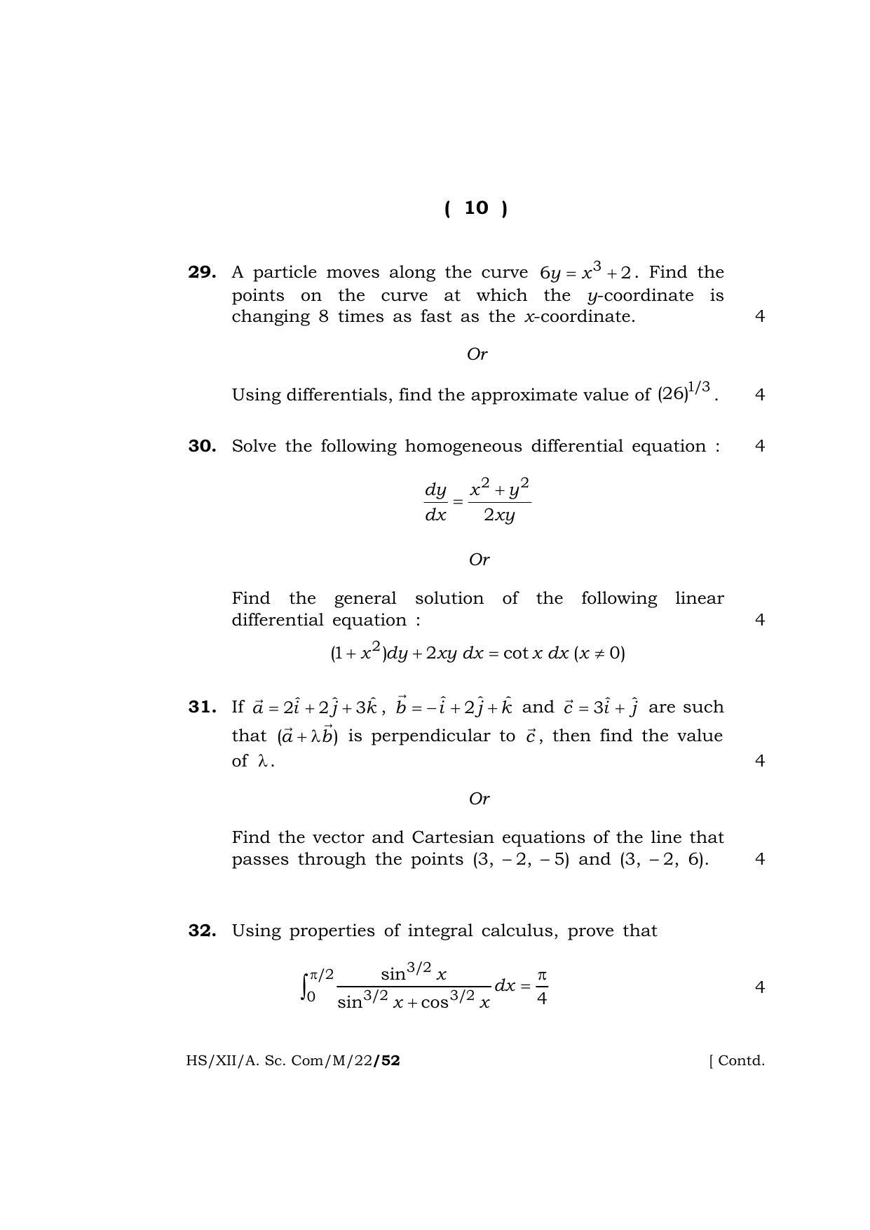 Meghalaya Board (MBOSE) Class 12 MATHEMATICS (HS-XII-A. Sc. Com-M-22) 2022 Question Paper - Page 10
