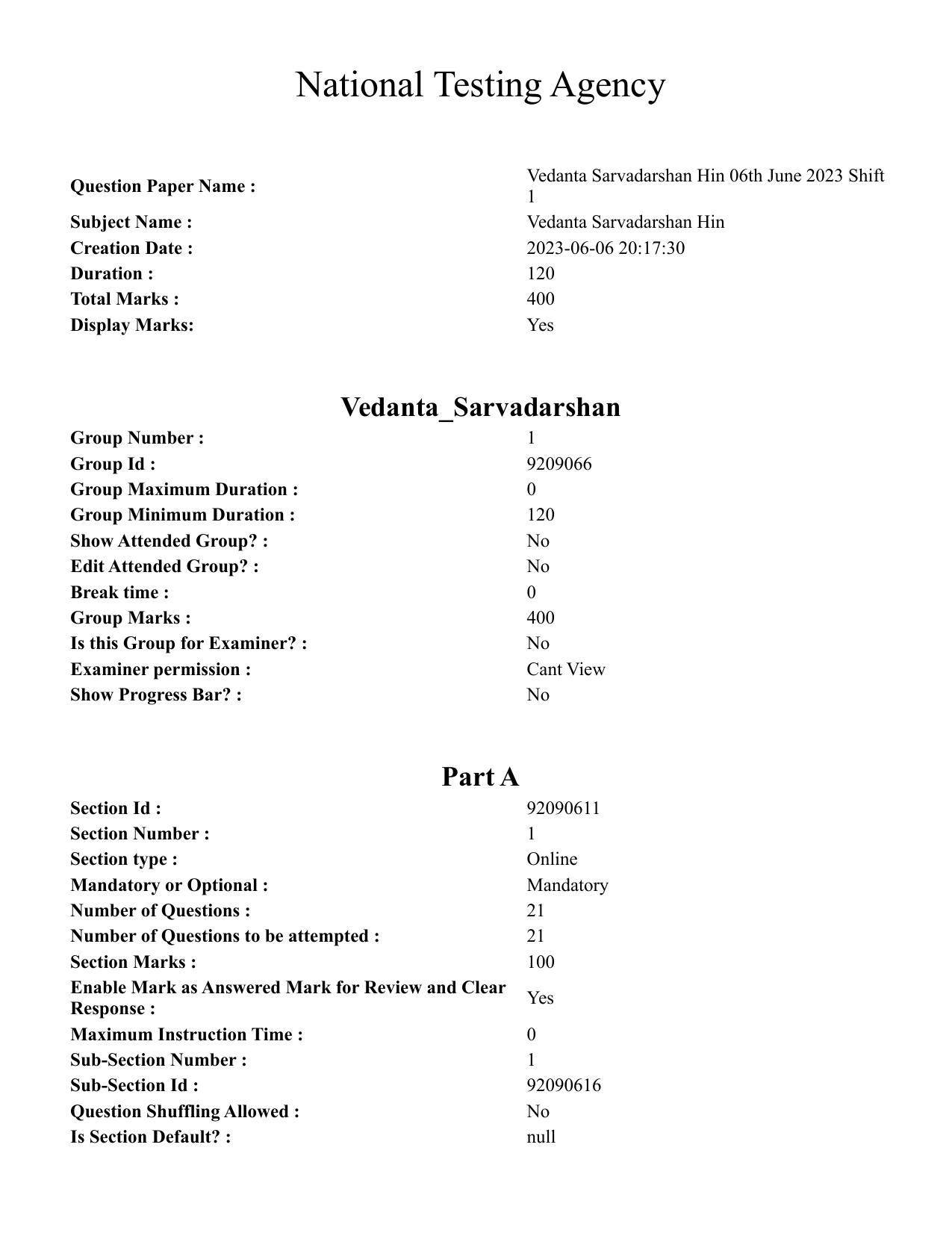 CUET PG 2023: ACQP24 – Vedanta, Sarvadarshan, Mimansa, Nyaya (Hindi)-Shift 1 (06-06-2023) Question Paper - Page 1