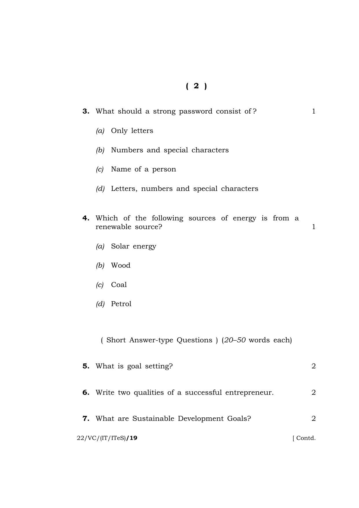 Meghalaya Board (MBOSE) Class 10 INFORMATION TECHNOLOGY (IT/ITeS)  (22-VC-(IT-ITeS)) 2022 Question Paper - Page 2