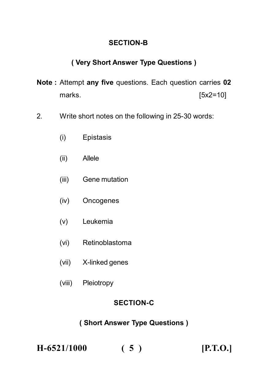 Sarguja University Question Paper July-2022 : M.Sc. In Zoology(Second Sem.) Genetics And Cytogenetics Paper 1 - Page 5
