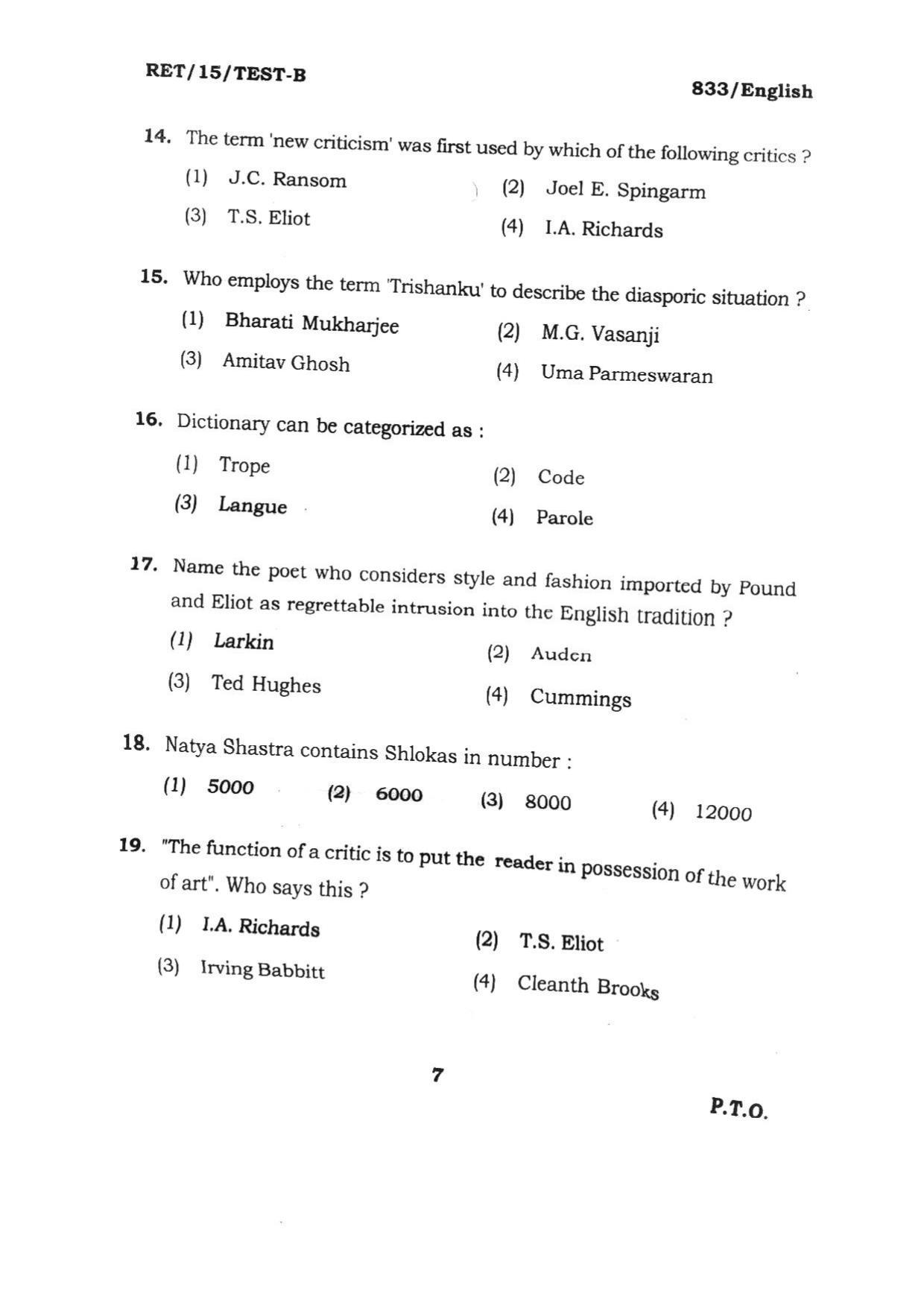 BHU RET ENGLISH 2015 Question Paper - Page 7