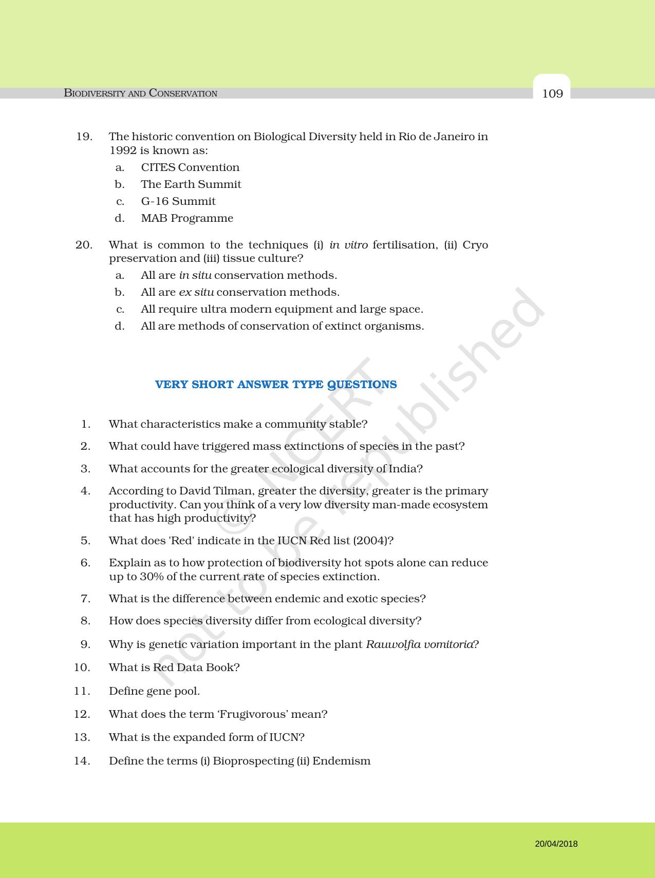 NCERT Exemplar Book for Class 12 Biology: Chapter 15 Biodiversity and Conservation - Page 4