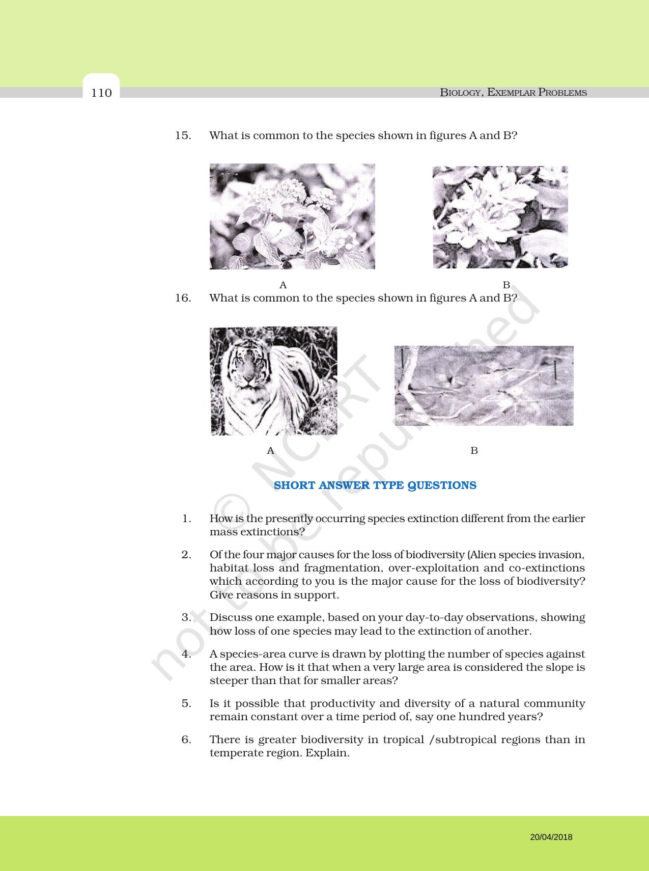 NCERT Exemplar Book for Class 12 Biology: Chapter 15 Biodiversity and Conservation - Page 5