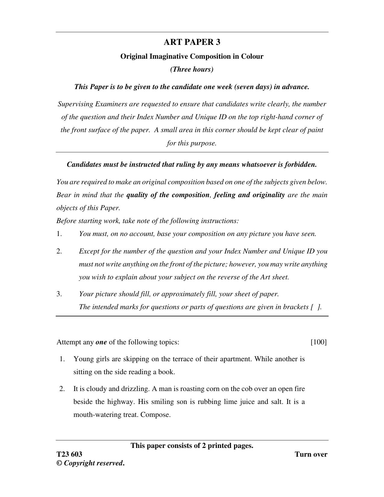 ICSE Class 10 ART PAPER 3 2023 Question Paper - Page 1