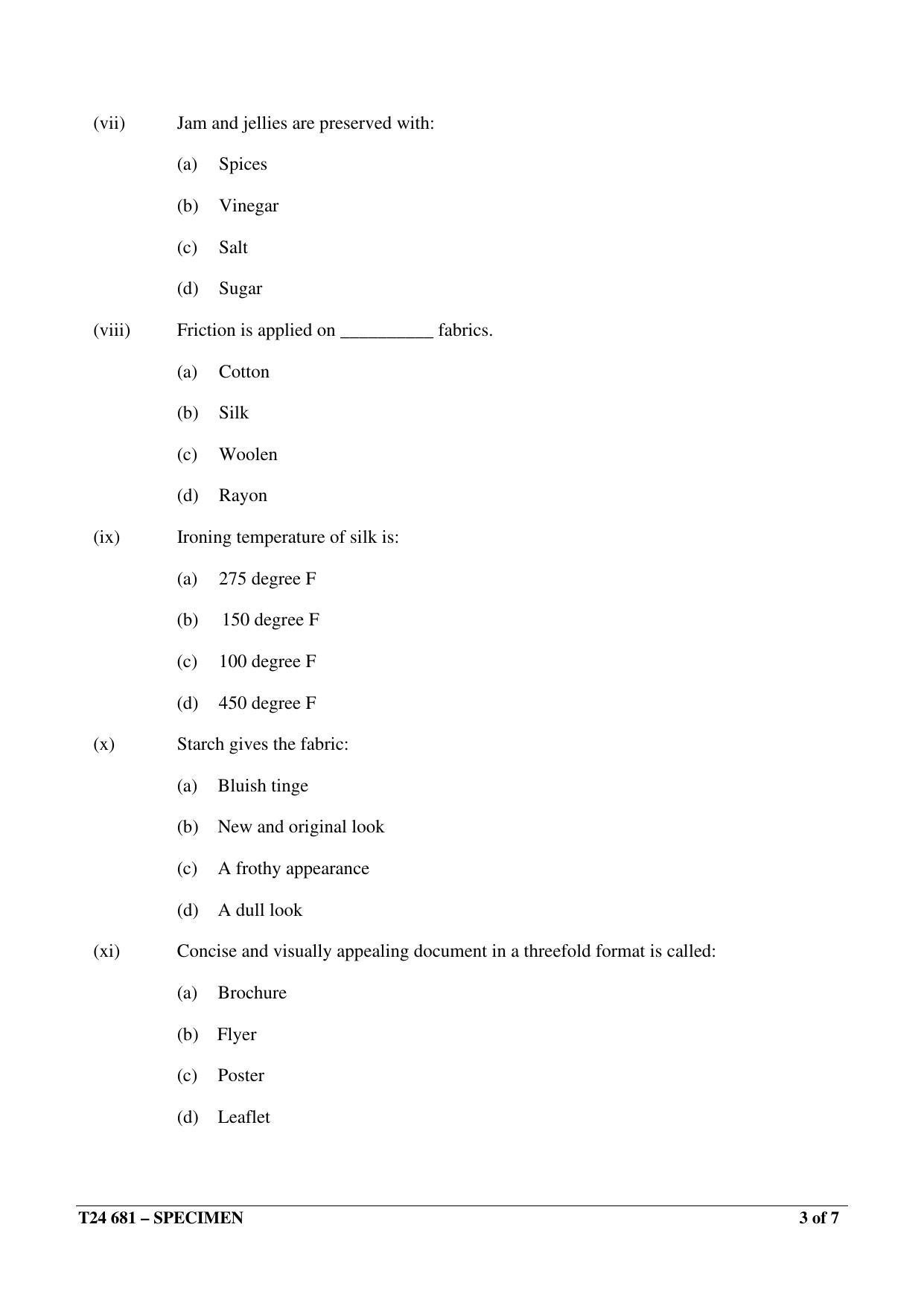 ICSE Class 10 2024 Home Science Sample Paper - Page 3
