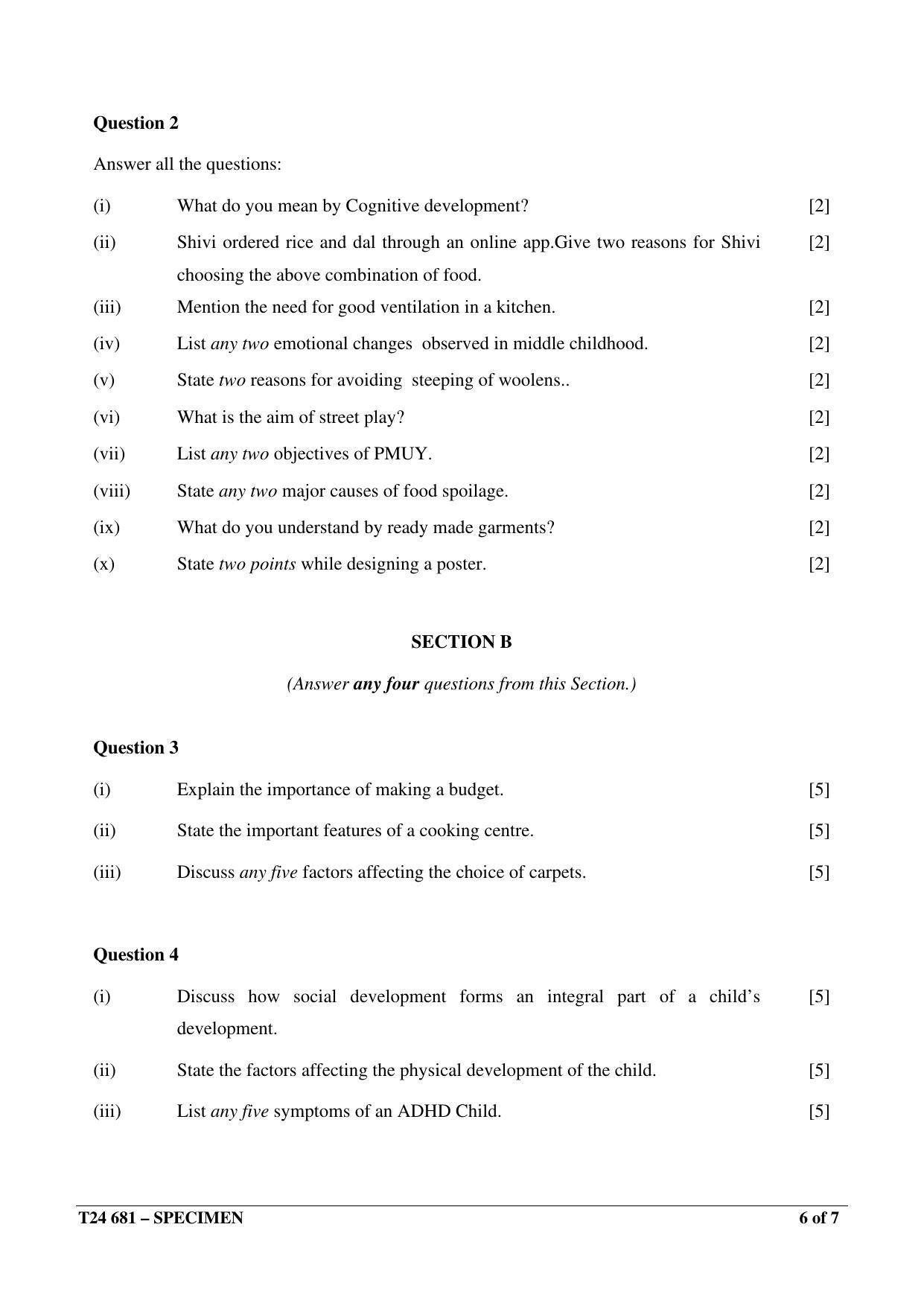 ICSE Class 10 2024 Home Science Sample Paper - Page 6