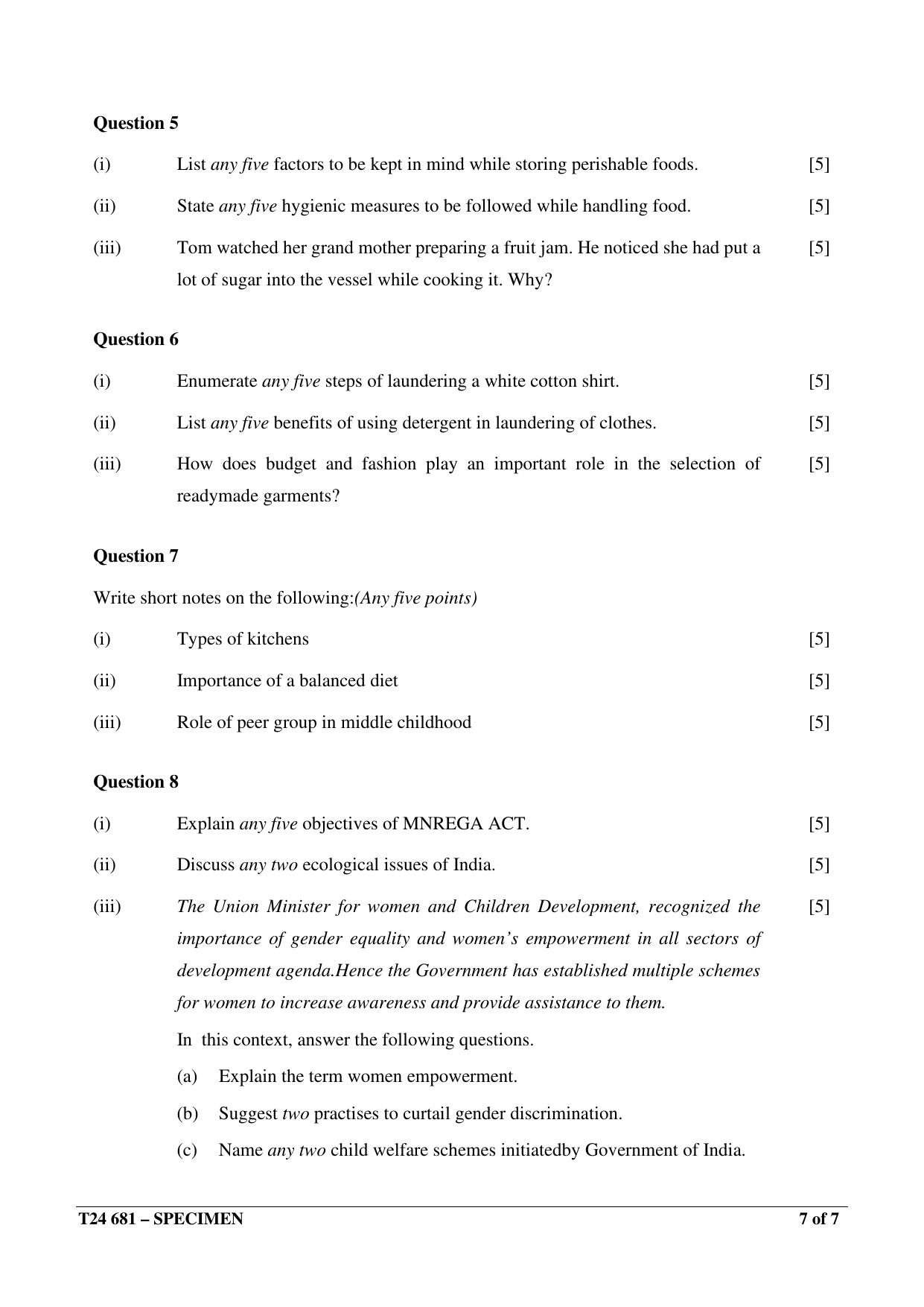 ICSE Class 10 2024 Home Science Sample Paper - Page 7