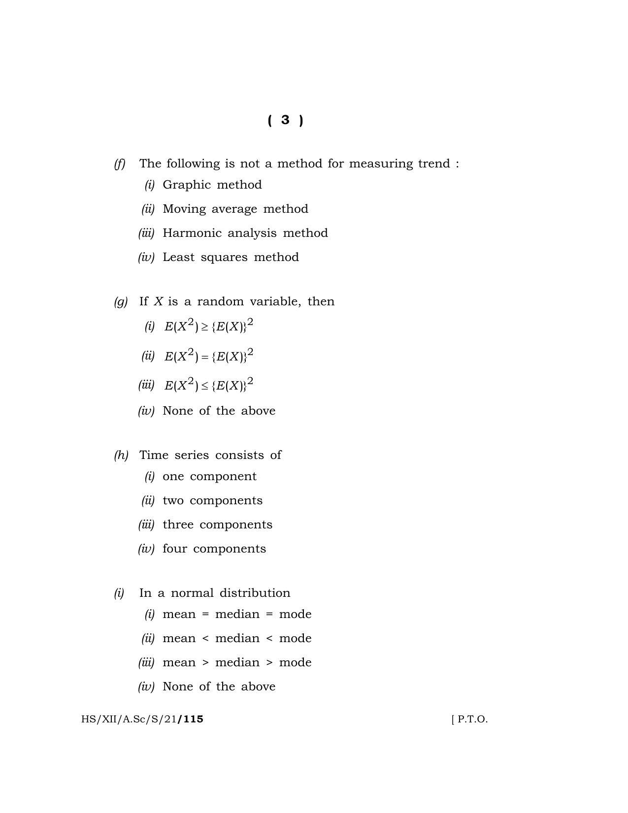 Meghalaya Board (MBOSE) Class 12 STATISTICS (HS-XII-A.Sc-S-21) 2021 Question Paper - Page 3