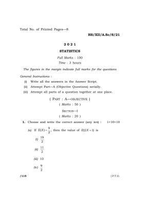 Meghalaya Board (MBOSE) Class 12 STATISTICS (HS-XII-A.Sc-S-21) 2021 Question Paper