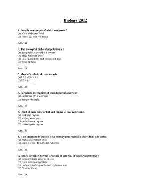 BCECE Previous Year Papers 2012 Biology with Answer Key