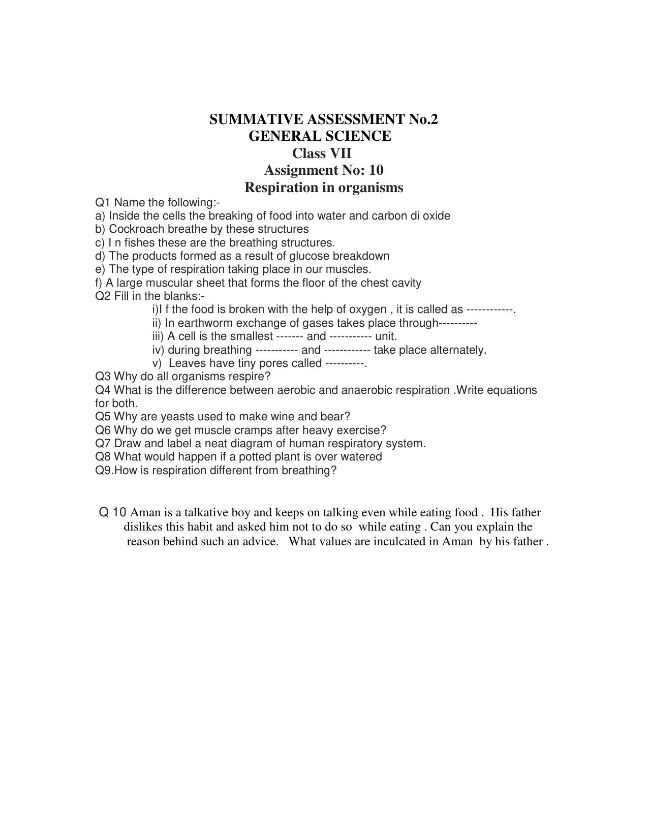 CBSE Worksheets for Class 7 Science Assignment 26 - Page 1