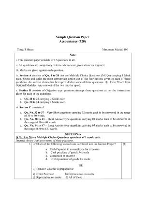 NIOS Class 12 Accountancy Sample Paper