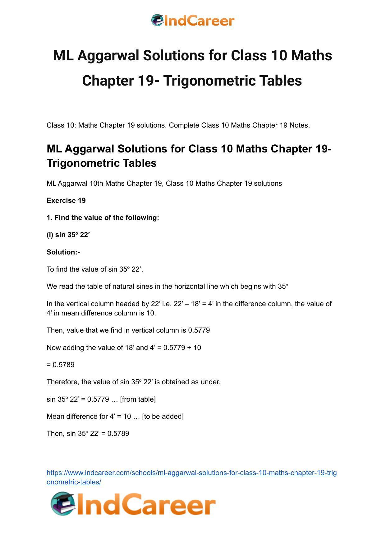 ML Aggarwal Solutions for Class 10 Maths Chapter 19- Trigonometric Tables - Page 2