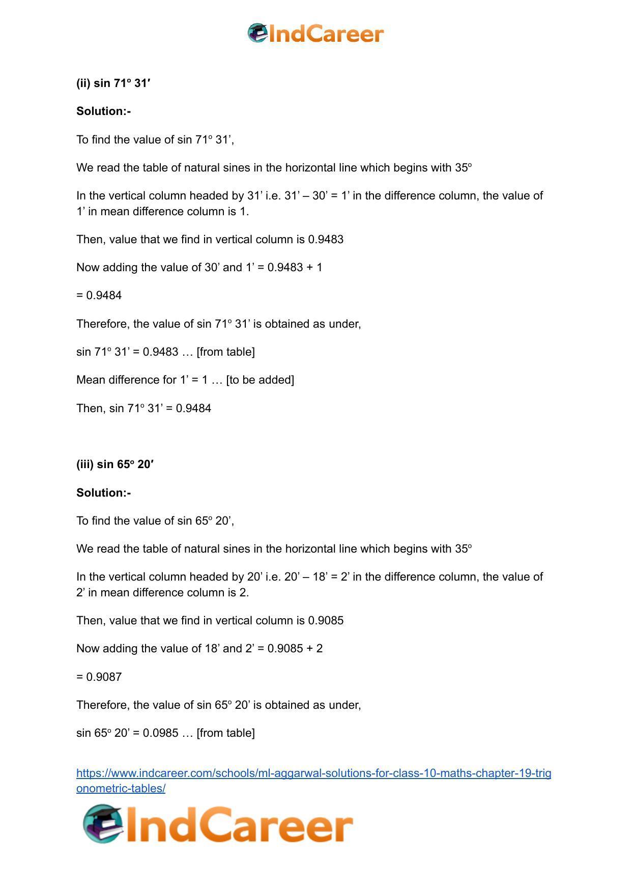 ML Aggarwal Solutions for Class 10 Maths Chapter 19- Trigonometric Tables - Page 3
